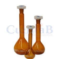 Balão Volumétrico Vidro Âmbar com Rolha Plastica 100ml Balão Volumétrico Vidro Âmbar com Rolha Plastica 100ml