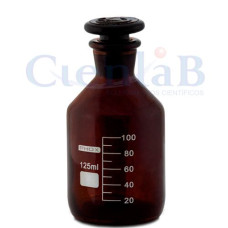 Frasco reagente, com boca esmerilhada, âmbar com rolha de vidro, boca estreita,   60ml