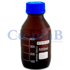 Frasco reagente âmbar com tampa azul anti-gotas - Borossilicato. Capacidade   100ml