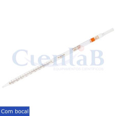 Pipeta Sorológica Graduada Esgotamento total com bocal de algodão divisão 1/100. Capacidade   0,1ml