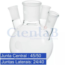Balão Fundo Redondo Com 4 Juntas Esmerilhadas sendo central 45/50 e laterais angulares 24/40. Capacidade 1000ml Balão Fundo Redondo Com 4 Juntas Esmerilhadas sendo central 45/50 e laterais angulares 24/40. Capacidade 1000ml