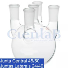Balão Fundo Redondo com 5 juntas - Junta Central 45/50 e Juntas Laterais Paralelas 24/40. Capacidade 1000 mL Balão Fundo Redondo com 5 juntas - Junta Central 45/50 e Juntas Laterais Paralelas 24/40. Capacidade 1000 mL
