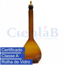 Balão volumétrico com rolha de vidro ÂMBAR CLASSE A com certificado rastraével a RBC Capacidade 500ml Balão volumétrico com rolha de vidro ÂMBAR CLASSE A com certificado rastraével a RBC Capacidade 500ml