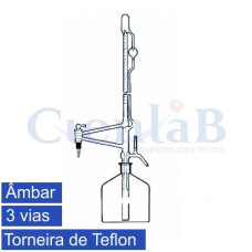 Bureta automática torneira de teflon três vias ambar e frasco de 1LT, 5ml Bureta automática torneira de teflon três vias ambar e frasco de 1LT, 5ml