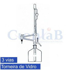 Bureta automática torneira de vidro três vias incolor e frasco de 1LT, 5ml Bureta automática torneira de vidro três vias incolor e frasco de 1LT, 5ml