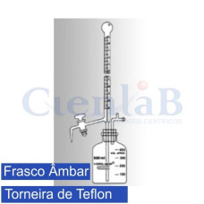 Bureta D'água tipo estudante incolor com torneira de teflon com frasco 1000 ml âmbar, capacidade 50 ml Bureta D'água tipo estudante incolor com torneira de teflon com frasco 1000 ml âmbar, capacidade 50 ml