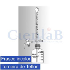 Bureta D'água tipo estudante com torneira de teflon com frasco 1000 ml incolor, capacidade 50 ml Bureta D'água tipo estudante com torneira de teflon com frasco 1000 ml incolor, capacidade 50 ml