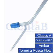 Bureta Graduada Divisão 1/20 com Torneira Rosca Flow Âmbar CLASSE A com Certificado de Calibração em 3 Pontos RBC - Capacidade 5ml Bureta Graduada Divisão 1/20 com Torneira Rosca Flow Âmbar CLASSE A com Certificado de Calibração em 3 Pontos RBC - Capacidade 5ml