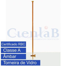 Bureta Graduada Divisão 1/20 com Torneira de Vidro Âmbar CLASSE A com Certificado de Calibração em 3 Pontos RBC - Capacidade 5ml Bureta Graduada Divisão 1/20 com Torneira de Vidro Âmbar CLASSE A com Certificado de Calibração em 3 Pontos RBC - Capacidade 5ml