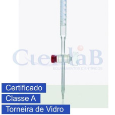 Bureta graduada com torneira VIDRO INCOLOR CLASSE A CERTIFICADO RASTREAVEL, capacidade 5ml Bureta graduada com torneira VIDRO INCOLOR CLASSE A CERTIFICADO RASTREAVEL, capacidade 5ml