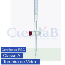 Bureta Graduada Divisão 1/20 com Torneira de Vidro Incolor CLASSE A com Certificado de Calibração em 3 Pontos RBC - Capacidade 5ml Bureta Graduada Divisão 1/20 com Torneira de Vidro Incolor CLASSE A com Certificado de Calibração em 3 Pontos RBC - Capacidade 5ml
