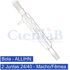 Condensador de Allihn tipo bola com 2 juntas 24/40 macho e fêmea, tamanho 150 mm Condensador de Allihn tipo bola com 2 juntas 24/40 macho e fêmea, tamanho 150 mm