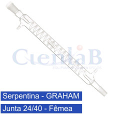 Condensador Graham tipo Serpentina com 1 junta 24/40 fêmea, tamanho 150 mm Condensador Graham tipo Serpentina com 1 junta 24/40 fêmea, tamanho 150 mm