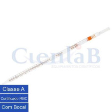 Pipeta  Sorológica Graduada Esgotamento Total com Bocal Divisão 1/10 CLASSE A com Certificado de Calibração em 3 Pontos RBC - Capacidade 1ml