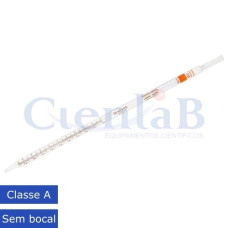 Pipeta sorológica graduada esgotamento total sem bocal CLASSE 'A' gravação baixo relevo divisão 1/10. Capacidade 5ml Pipeta sorológica graduada esgotamento total sem bocal CLASSE 'A' gravação baixo relevo divisão 1/10. Capacidade 5ml